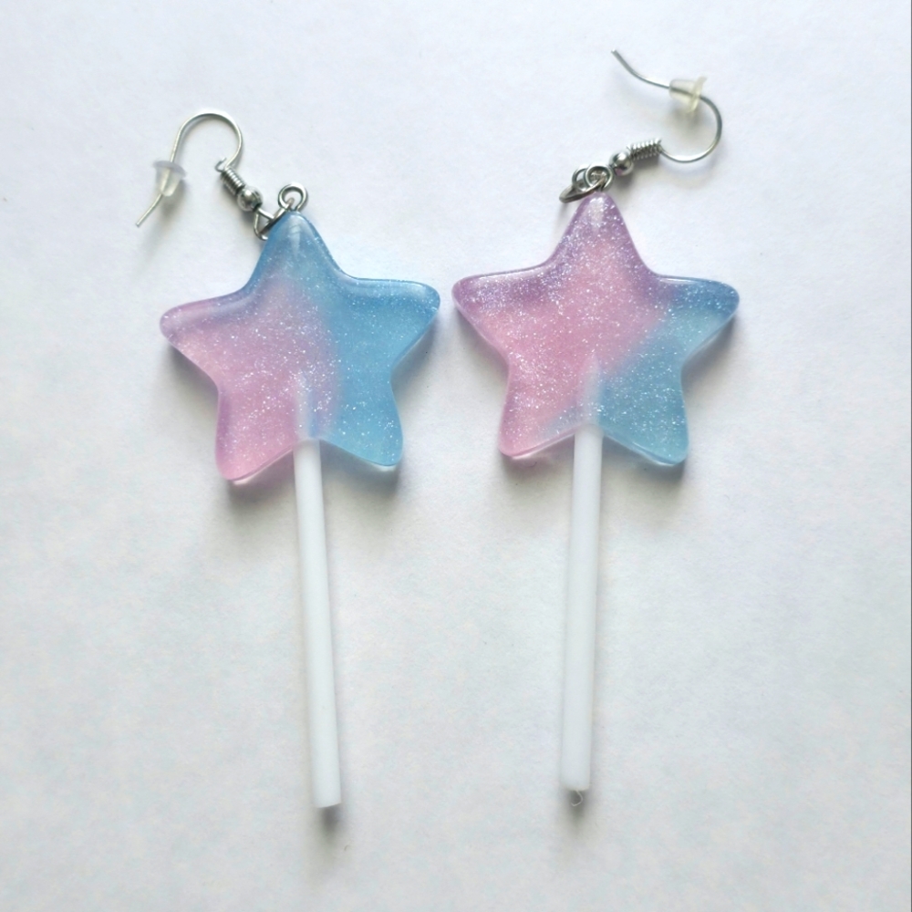 Star-Shaped Lollipop Sucker Earrings - Pink and Blue